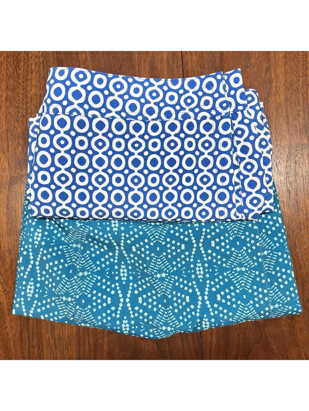 Pair Of 2 RipSkirt Hawaii XL Length 2 Wrap Skirts Blue & White Dot, Teal